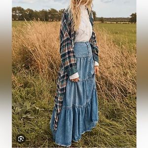Free people Dreamweaver Tiered Denim Jean Maxi Skirt M